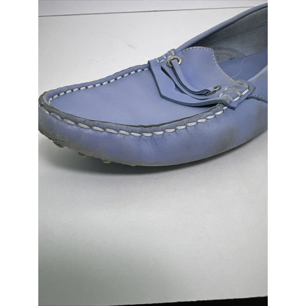 Tod’s light blue leather penny loafers Contrast Stitching Women’s Sz 9 Non Slip